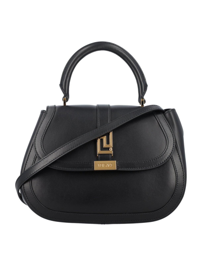 Shop Versace Greca Goddess Top Handle Bag In Nero E Oro