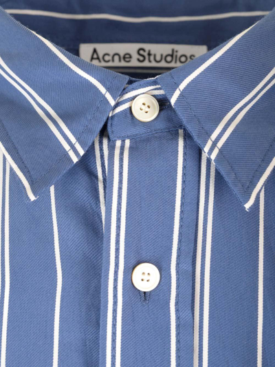 Shop Acne Studios Logo Embroidered Striped Shirt In Clear Blue