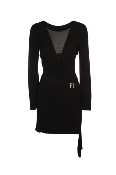 Shop Alberta Ferretti V-neck Long-sleeved Mini Dress In Nero