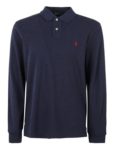 Shop Ralph Lauren Polo Logo Embroidered Long-sleeved Polo Shirt In Navy