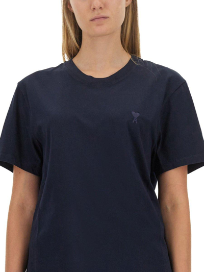 Shop Ami Alexandre Mattiussi Paris Logo Embroidered Crewneck T-shirt In Blu