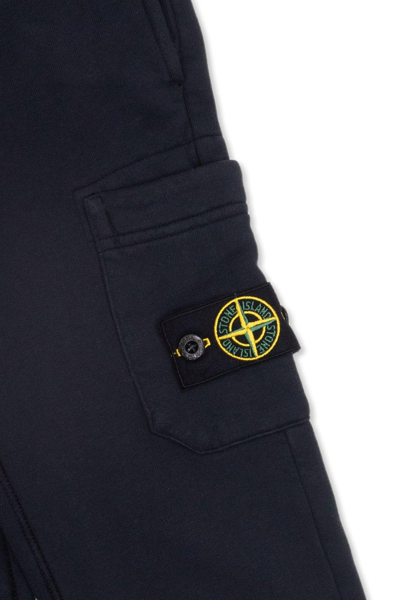 Shop Stone Island Junior Logo Patch Trousers In Navy Blue