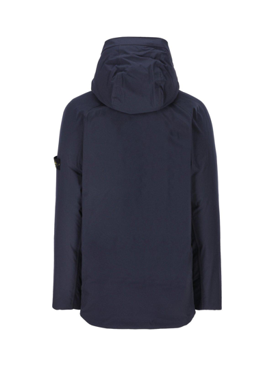 Shop Stone Island Junior Logo Patch Hooded Down Coat In Navy Blue