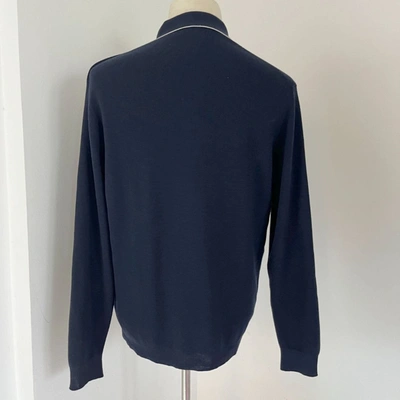 Pre-owned Loro Piana Wool And Silk Navy Knitted Half-zip Mens Sweater