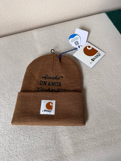 Pre-owned Awake Ny Carhartt Wip Un Amor Embroidered Beanie In Hamilton In  Hamilton Brown