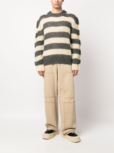 Shop Marni Striped Sweater In Beige