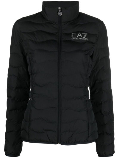 Ea7 Logo Down Jacket In Black
