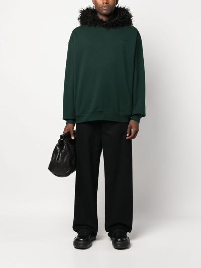 Shop Marni Faux Fur Collar Cotton Sweatshirt In Green