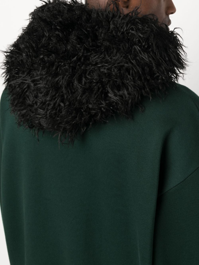 Shop Marni Faux Fur Collar Cotton Sweatshirt In Green