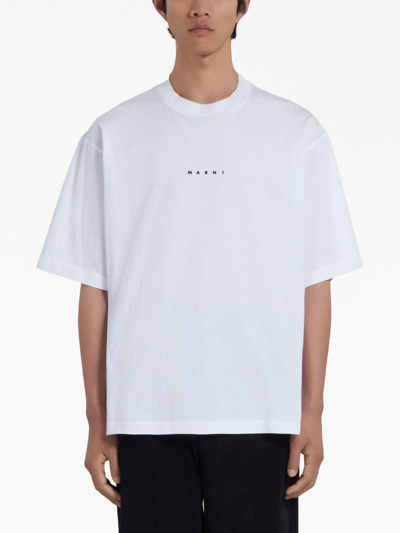 Shop Marni Logo Cotton T-shirt In White