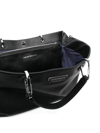 Shop Emporio Armani Leather Tote Bag In Black