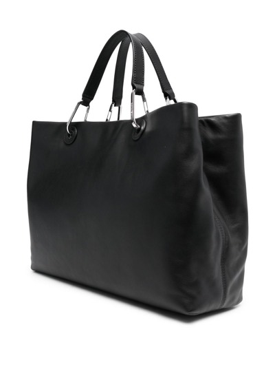 Shop Emporio Armani Leather Tote Bag In Black