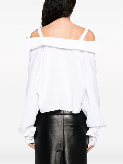 Shop Ambush Off Shoulders Cropped Cotton Shirt In White