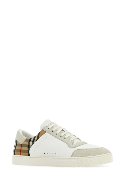 Shop Burberry Man Multicolor Suede And Leather Sneakers