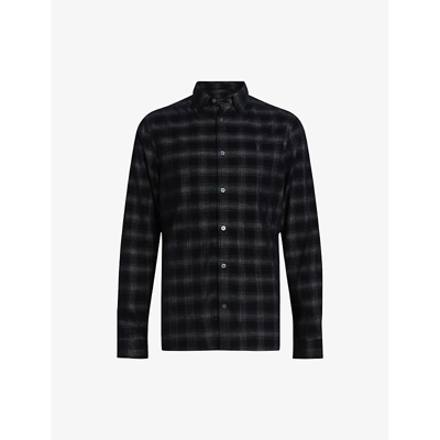 Shop Allsaints Men's Black Eastburn Logo-embroidered Check-pattern Cotton Shirt