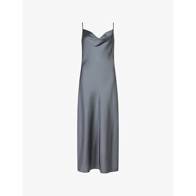 Shop Allsaints Hadley Satin Midi Dress In Washed Grey