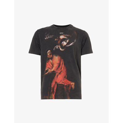 Shop Off-white C/o Virgil Abloh Men's Black Multicolour Saint Matthew Graphic-print Cotton-jersey T-shirt