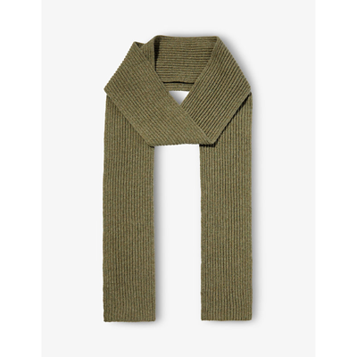 Shop Ganni Women's Dusty Olive Brand-patch Wool, Recycled-wool And Recycled-polyamide Scarf
