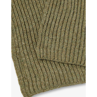 Shop Ganni Women's Dusty Olive Brand-patch Wool, Recycled-wool And Recycled-polyamide Scarf