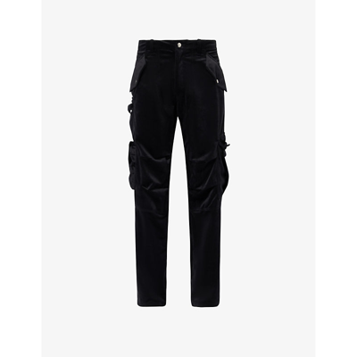Shop Rhude Mens Black Sky Lounge Flap-pocket Straight-leg Velvet-textured Woven Trousers