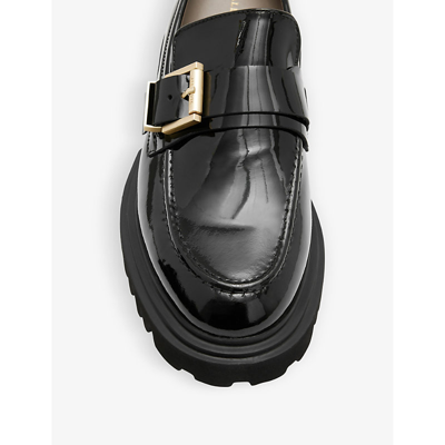 Shop Allsaints Women's Black Emily Buckle-embellished Chunky-sole Patent-leather Loafers