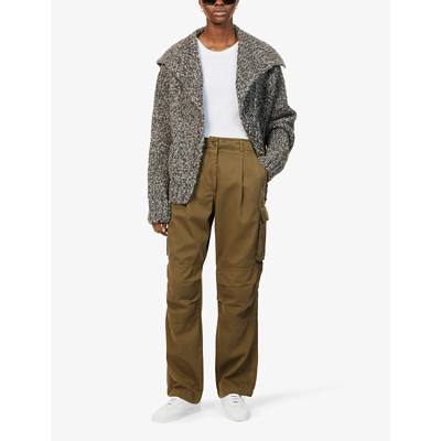 Shop Me And Em Authentic Combat Wide-leg Mid-rise Cotton Cargo Trousers In Washed Khaki