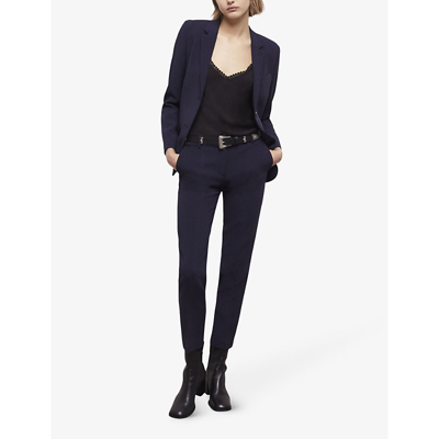 Shop The Kooples Women's V03 High-rise Straight-cut Stretch-woven Trousers In Navy