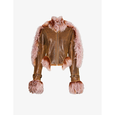 Shop Jean Paul Gaultier X Knwls High-neck Shearling Jacket In Brown Lilac