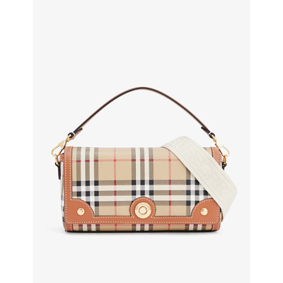 Shop Burberry Note Woven-blend Shoulder Bag In Briar Brown