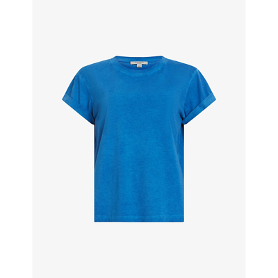 Shop Allsaints Women's Luna Blue Anna Logo-print Organic-cotton T-shirt