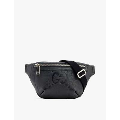 Gucci Mens Black/black/black Logo-embossed Leather Belt Bag In