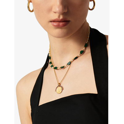 Shop Missoma Zenyu Beaded 18ct Recycled Yellow Gold-plated Vermeil Brass, Malachite And Moonstone Choker