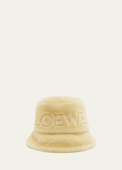 Shop Loewe Embroidered Logo Shearling Bucket Hat In 3969 Dark Khaki G