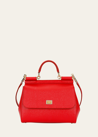 Shop Dolce & Gabbana Sicily Medium Calf Leather Satchel Bag In Rosso