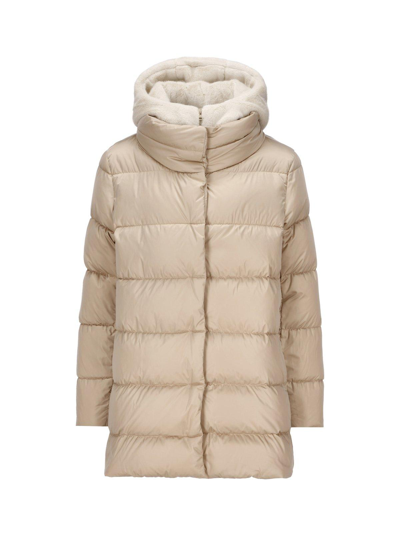 Shop Herno Hern Hooded Quilted Down Coat In Cream