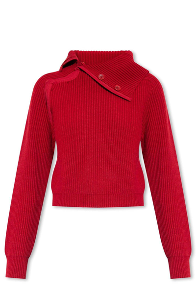 Shop Jacquemus Asymmetric Mock-neck Sweater In Rosso