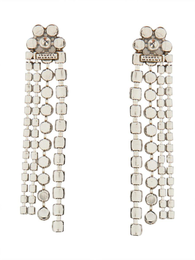 Shop Isabel Marant Crystal-embellished Straps Dropped Earrings In Argento