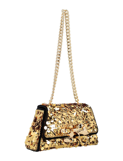 Shop Self-portrait Bow Sequin-embellished Shoulder Bag In Gold