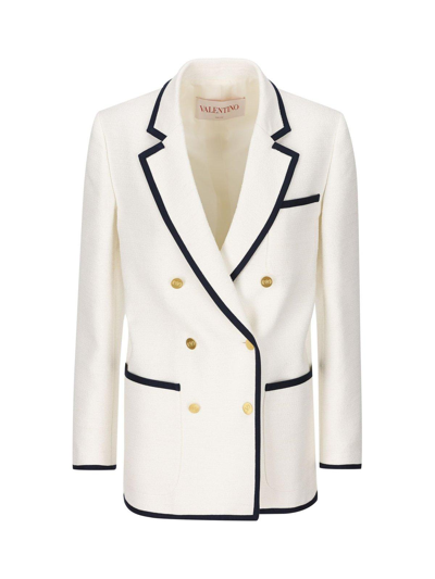 Shop Valentino Double-breasted Long-sleeved Jacket In White