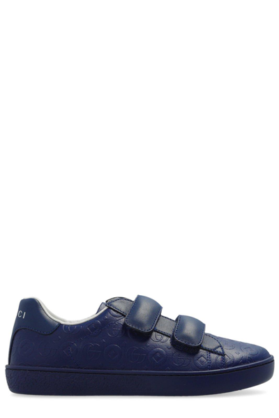 Shop Gucci Ace Double G Round Toe Sneakers In Navy