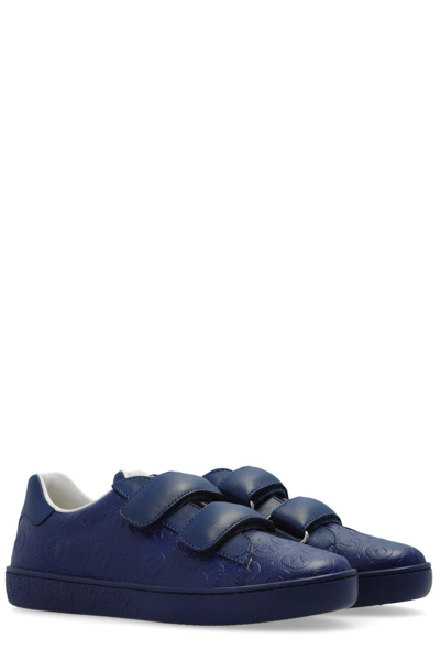 Shop Gucci Ace Double G Round Toe Sneakers In Navy