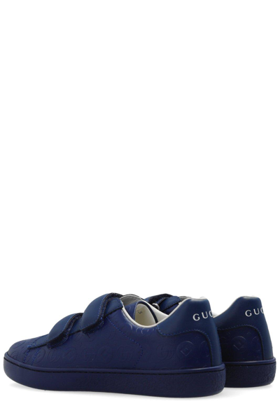 Shop Gucci Ace Double G Round Toe Sneakers In Navy