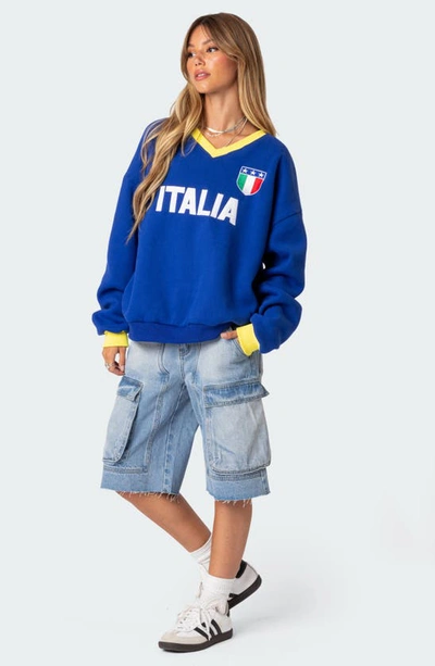 Shop Edikted Italy Oversize Sweatshirt In Blue