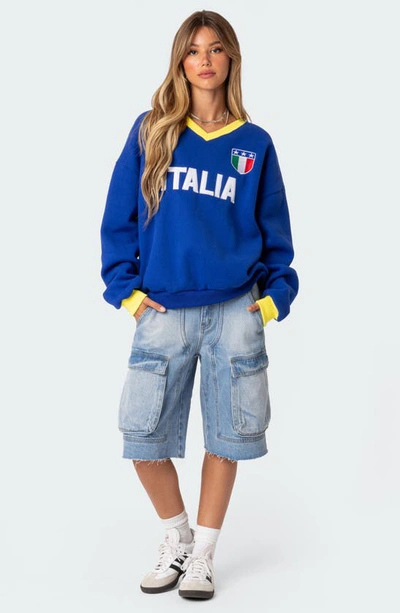 Shop Edikted Italy Oversize Sweatshirt In Blue