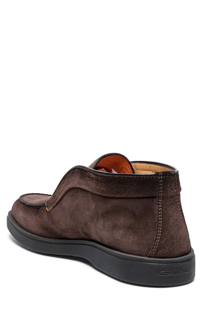 Shop Santoni Suede Slip-on In Dark Brown