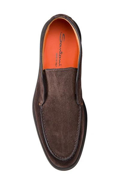 Shop Santoni Suede Slip-on In Dark Brown