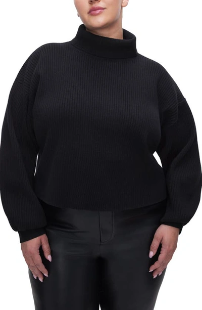 Shop Good American Rib Crop Turtleneck Sweater In Black001