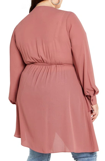 City Chic Sibara Long Sleeve Tunic Top In Papaya