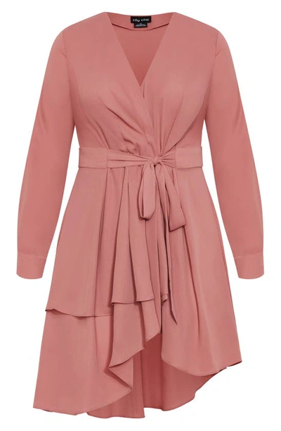 City Chic Sibara Long Sleeve Tunic Top In Papaya