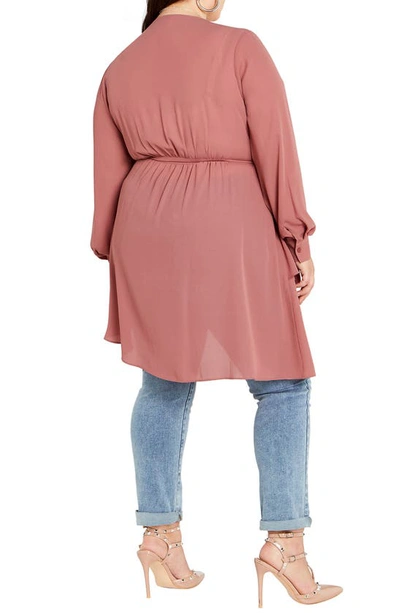 City Chic Sibara Long Sleeve Tunic Top In Papaya